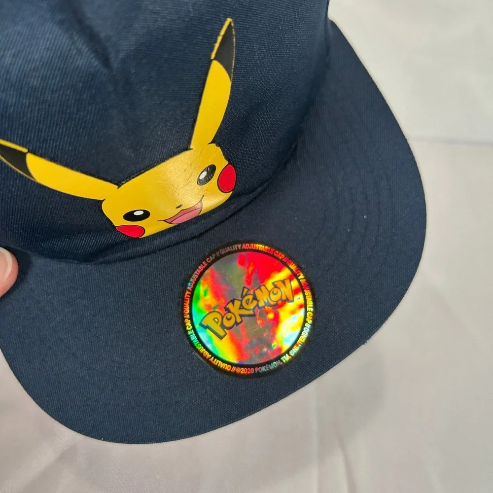 HM Pokemon Pikachu Navy Blue Snapback Hat Size 8-12Y Flat Brim Red Underbill